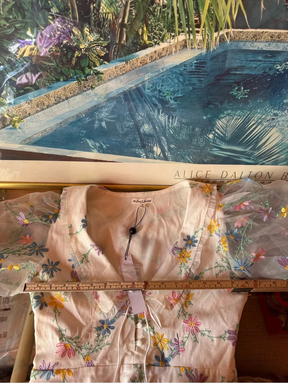 For Love & Lemons Marjorie Mini Dress NWT Floral Embroidered Puff Sleeve Medium - Picture 10 of 11